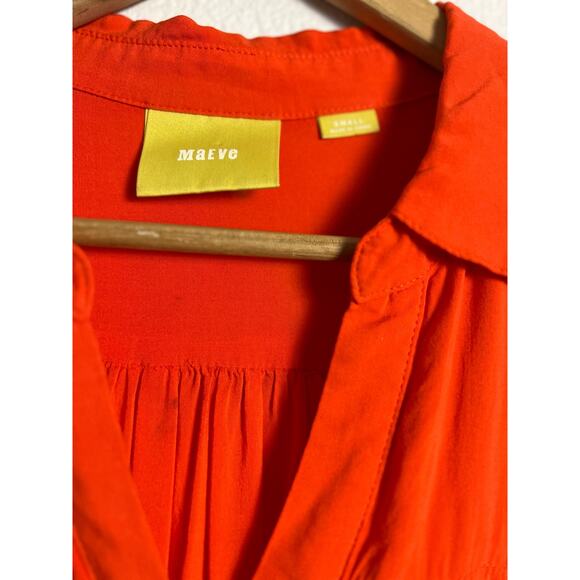 Anthropologie Maeve Clara Blood Orange Button Down Roll Long Sleeve Top Size S - Picture 8 of 9